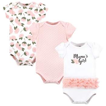 Hudson Baby Infant Girl Cotton Bodysuits, Mamas Girl Pink Peony Tutu