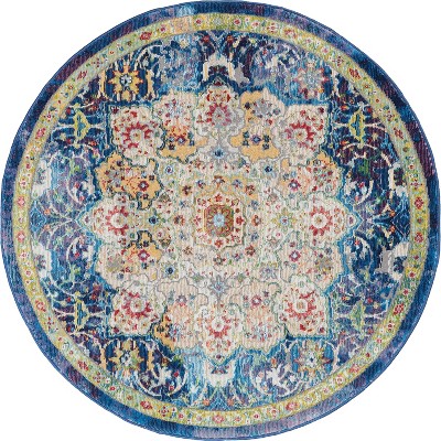 Global Vintage GLB03 Blue Area Rug Oushak Vintage Center Medallion By Nourison