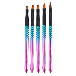 Unique Bargains Nail Art Brushes 5 Pcs Nail Design Tools Kit Nail Liner Brush Blue Gradient Pink - 1 of 4