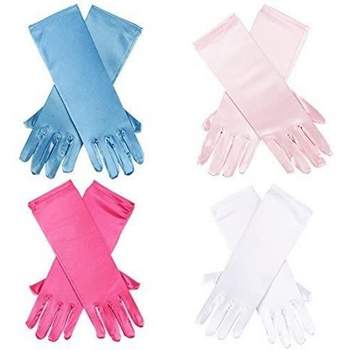 Blue Panda 4-Pair Shiny Silky Satin Flower Princess Girl Dress-Up Long Gloves, 4 Colors, Ages 3 to 8 Years Old