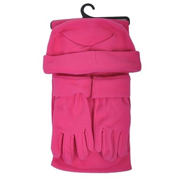 Women's Solid Fleece 3-Piece gloves scarf Hat Winter Set