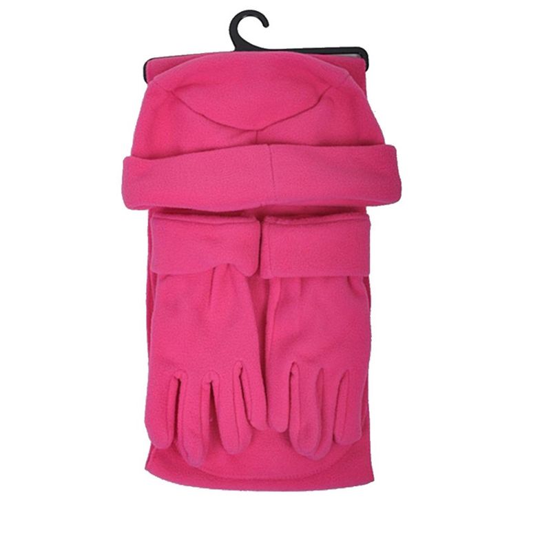Women's Solid Fleece 3-Piece gloves scarf Hat Winter Set, 1 of 6