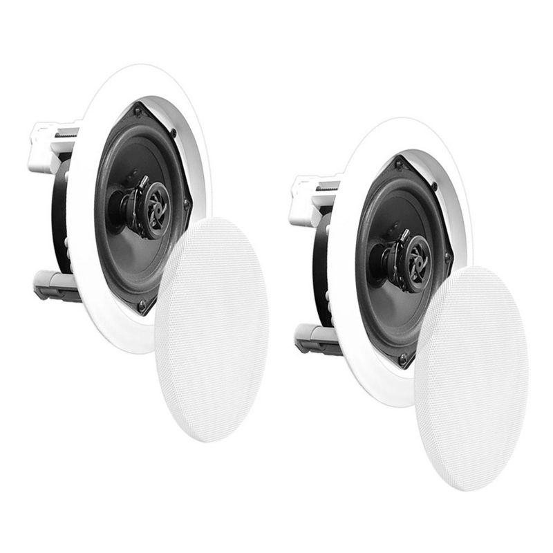 Pyle Round Flush Mount In-Wall or Ceiling High Quality Home Audio Subwoofer Speaker System, Pair of 2, 1 of 7