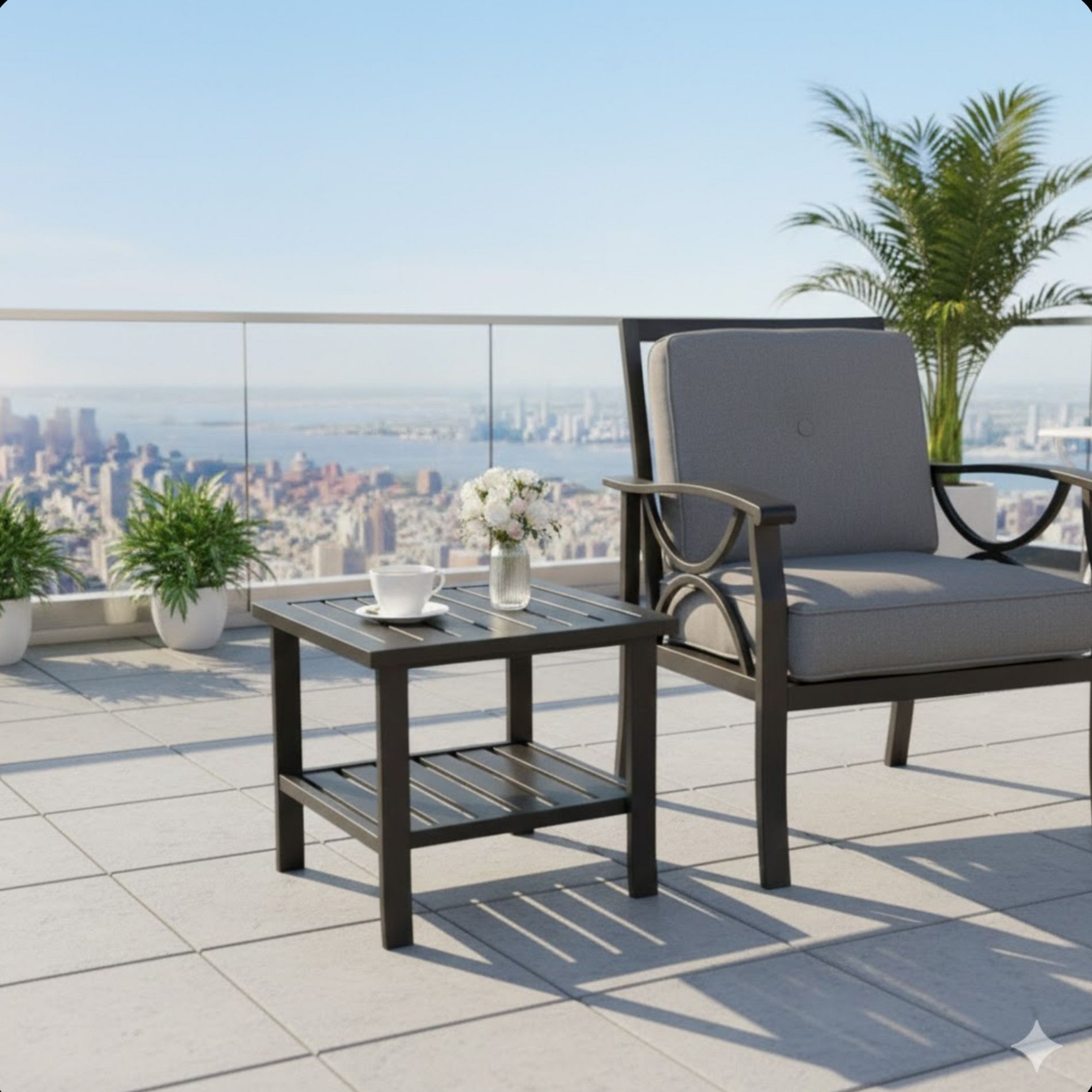 GDFStudio Weston 2-Tier Outdoor Metal Side Table with Slatted Top, Black