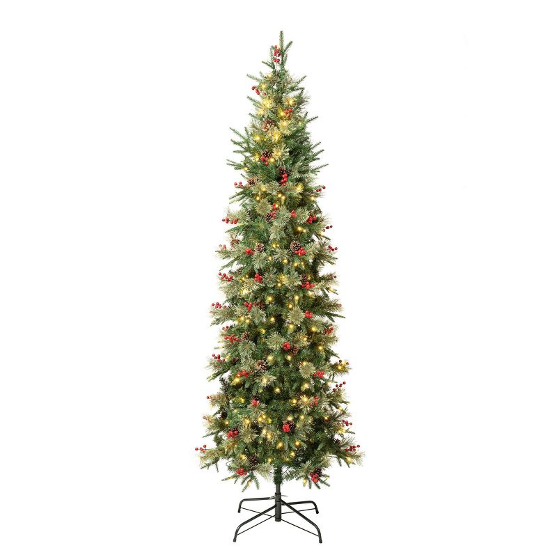 National Tree Company First Traditions Pre-Lit LED Slim Virginia Pine Artificial Christmas Tree Warm White Lights, 1 of 5