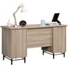 Vynxaria Executive Desk (Light Oak w/White Accents, Brown Finish) 56.3"L x22.13"W x29.53"H, Large Desktop, File Drawers, Metal Base - 4 of 4