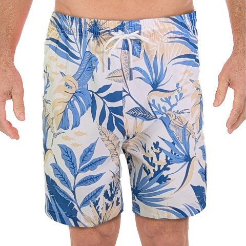 UZZI Amphibious Gear Men's Floral Fish Swim Trunks | White Medium