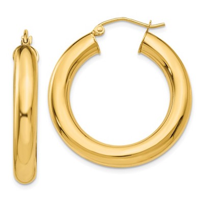 Black Bow Jewelry 5mm, 14k Yellow Gold Classic Round Hoop Earrings, 30mm (1 1/8 Inch)