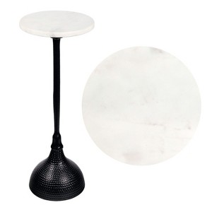 JONATHAN Y Ava 23.75" Art Deco Contemporary Metal Pedestal Drink Table & Decorative End Table with White Marble Round Top & Hammered Base - 1 of 4