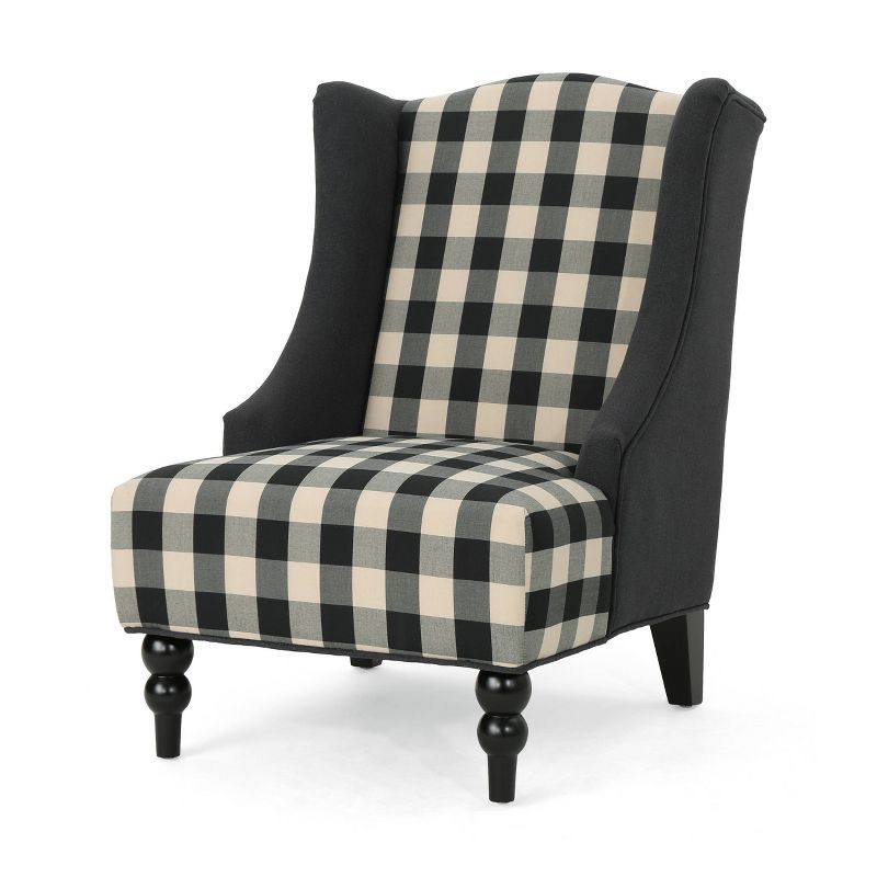 Toddman High-Back Club Chair Checkerboard Black/Dark Charcoal - Christopher Knight Home, 1 of 7