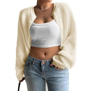 Coolmee Women's Plus Size Long Sleeve Open Front Knitted Crop Cardigan Drop Shoulder Knit Bolero Shrug Sweater - 1 of 4