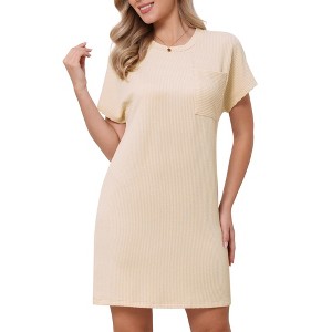 INSPIRE CHIC Women's Striped Summer Crew Neck Short Sleeve Casual Shift Mini Dress - 1 of 4