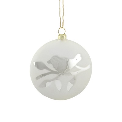 Napa Home and Garden 3.75" Matte Bird on Branch Glass Disc Christmas Ornament - Silver/White