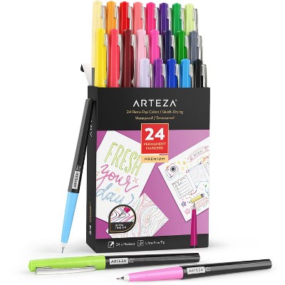 Arteza Permanent Markers, Retro Pop Colors, Ultra Fine Nib - 24