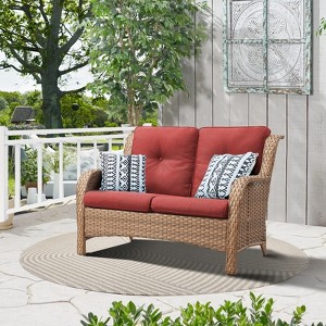 POCASSY 50" Wide Wicker Outdoor Loveseat Sofa with Weather Resistant Yellow Rattan for Porch, Balcony - 1 of 4