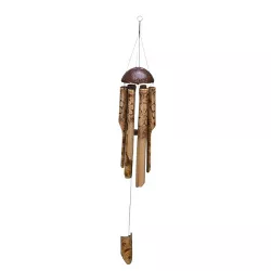 Beachcombers Burnt Flower Bamboo Wind Chime Coconut Top And Burnt Tropical Flower Design Bamboo Pieces Coastal Decor Decoration 41.25 x 4.75D Inches.