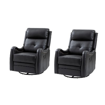 Set of 2 Flavio Genuine Leather Swivel Rocker Recliner with nailhead trims for living room | ARTFUL LIVING DESIGN