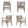 Set of 4 Modern Outdoor Patio Wood Dining Arm Chairs,Rope Back Garden Armrest Kitchen Dining Chair,Beige Cushioned Dining Armchair-Coolbibila - 3 of 4