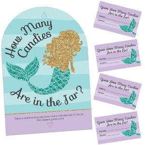 Big Dot of Happiness Let’s Be Mermaids - How Many Candies Baby Shower or Birthday Party Game - 1 Stand and 40 Cards - Candy Guessing Game - 1 of 4