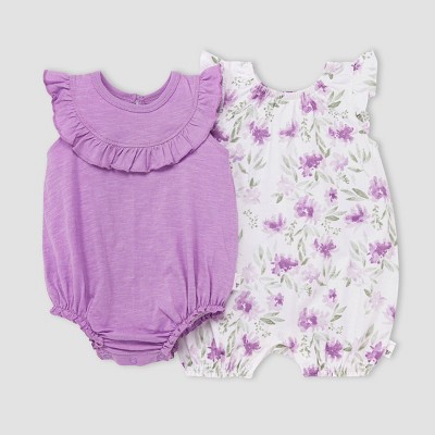Burt's Bees Baby® Baby Girls' 2pk Organic Cotton Wild Garden Bubble Set - Lilac Purple 0-3M