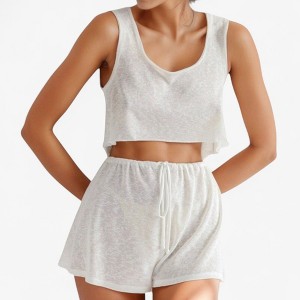 Anna-Kaci Lounge Women's Soft Lounge Pajama Set with Sleeveless Crop Tank and Drawstring Shorts - 1 of 4