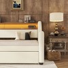 Twin Size Daybed with Storage Drawers, Upholstered Daybed with Charging Station and LED Lights, Twin Size PU Leather Daybed Sofa Bed, White - 4 of 4