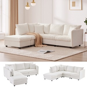 TIRAMISUBEST 90"/101" Sectional Sofa Modular L Shape Striped Chenille Sectional Ottoman and Throw Pillows Living Room- 5 Seat/ 4 Seat - 1 of 4