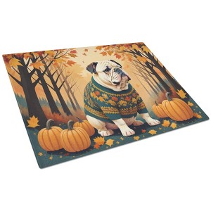 NEW White English Bulldog Fall Glass Cutting Board Decorative Tempered Glass Kitchen Cutting and Serving Board Large Size Chopping Board - 1 of 4