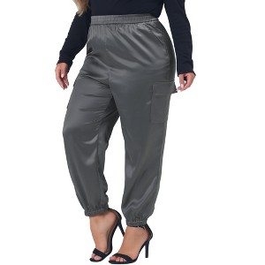 Agnes Orinda Women's Plus Size Satin Elastic Waist Athleisure Ankle Length Casual Jogger Pants - 1 of 4