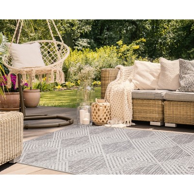 Modern Diamond Silver Handmade Flat Woven Rectangular Rug