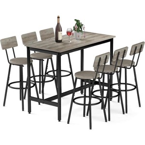 Zevemomo 7-Piece Counter Height Dining Set, 6 PU Upholstered Stools, Space-Saving High Top Table Set for Small Spaces, Grey - 1 of 4