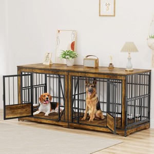 MaseiKar MaseiKar 71 Inch Double Dog Crates Furniture for Large Dogs, Heavy Duty Dog Kennel Indoor with Adjustable Divider and 4 Bowls, TV Stand Table - 1 of 4
