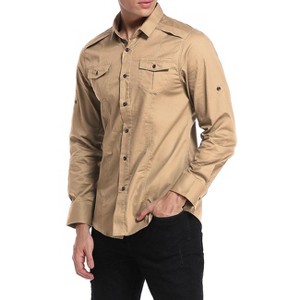 Coolmee Men's Button Down Shirt Long Sleeve Military Casual Style Cargo Work Shirt - 1 of 4