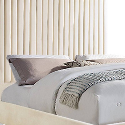Beige Velvet Upholstered Queen Bed with Tufted Headboard and Slats