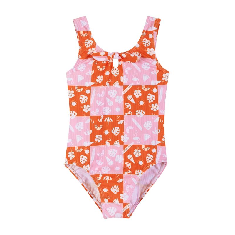 Andy & Evan  Toddler  Pink Checker Tie Detail Swimsuit, 1 of 6