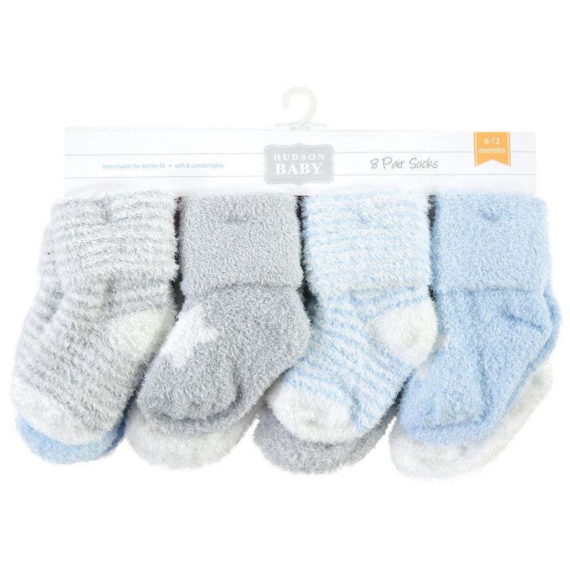 Hudson Baby Infant Boy Cozy Chenille Newborn and Terry Socks, Blue Star, 2 of 7