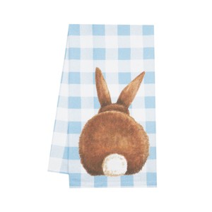 C&F Home Checkered Blue Easter Bunny Rabbit w/ Tail Cotton Kitchen Dishtowel - 1 of 4