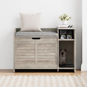 Litter Box Enclosure, Wooden Metal Frame Hidden Litter Box Cabinet with Storage, Top Opening and Cushion, Cat House - 1 of 4