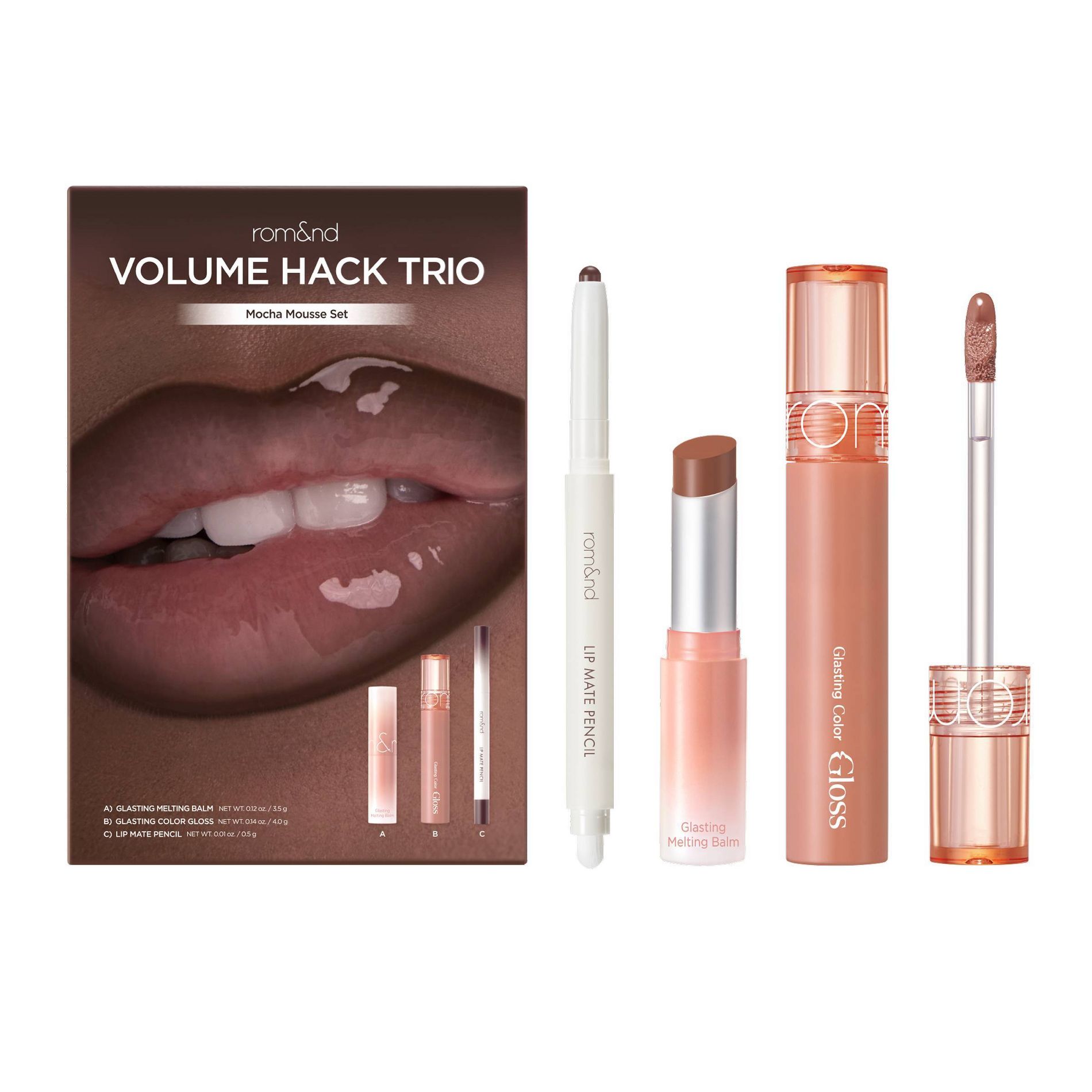 Rom&nd Volume Hack Trio Lip Plumping Set - Mocha Mousse - 3pc - Beauty Studio