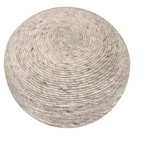 HomeRoots 20" Gray Wool Round Ribbed Pouf Ottoman - 1 of 3