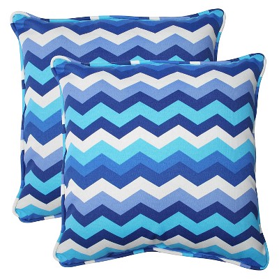 2pc Square Outdoor Decorative Throw Pillow Set - Blue/White - Pillow Perfect