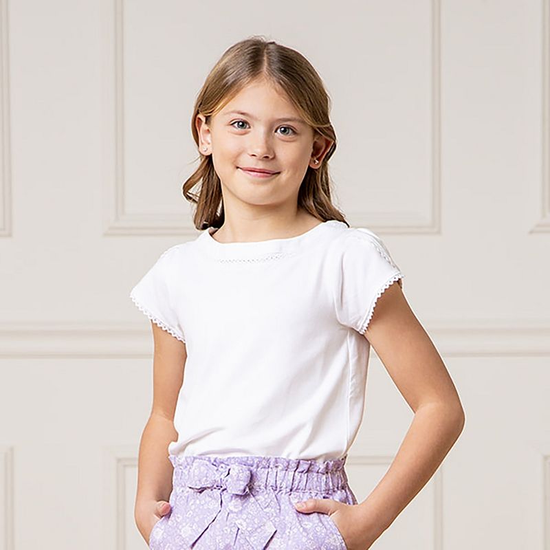 Hope & Henry Girls' Short Sleeve Knit Top with Tulip Sleeves, Kids, 2 of 8