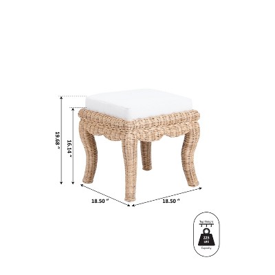Natural Woven Rattan Vanity Stool with White Cushion