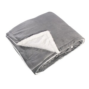 Hudson Home Collection Home Mink Blanket with Faux Shearling Back, Charcoal Faux Shearling - 1 of 2