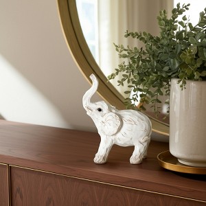 Sagebrook Home Polyresin Elephant Sculpture - Contemporary Rustic White Elephant Statue Home Office Decor - 1 of 4