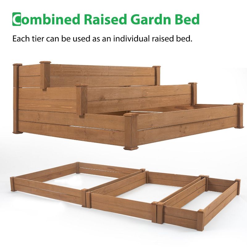 Kelly 3-tier Wooden Garden Bed, Raised Patio Flower Box, Outdoor Furniture - The Pop Home, 4 of 7