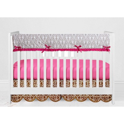 Bacati - Damask Pink/Choco Long Rail Guard Cover