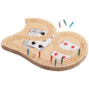 GSE 3-Track Wooden 29 Cribbage Board Game with Plastic Pegs, Classic Three-Person Cribbage Board - 1 of 4