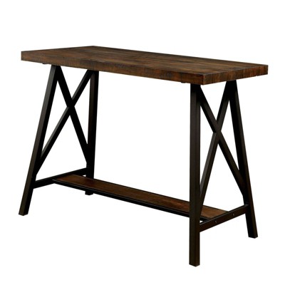 Wooden Counter Height Table with Angled Metal Legs Black/Brown - Benzara