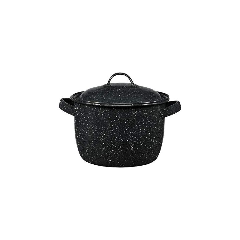 Granite Ware Enamel on Steel 4-Quart Bean / Stock Pot with lid, Speckled Black, 1 of 5